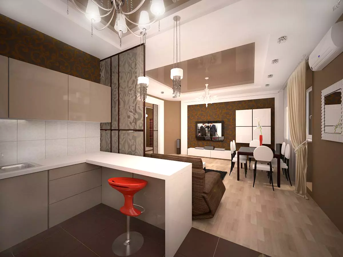 Cucina-studio 20 metri quadrati. M (50 foto): opzioni di design per camere combinate con un'area di 20 piazze nell'appartamento 9488_3