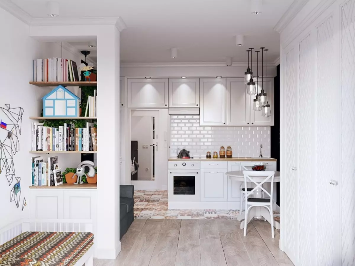Studio de cociña 20 metros cadrados. M (50 fotos): opcións de deseño para cuartos combinados cunha superficie de 20 cadrados no apartamento 9488_45
