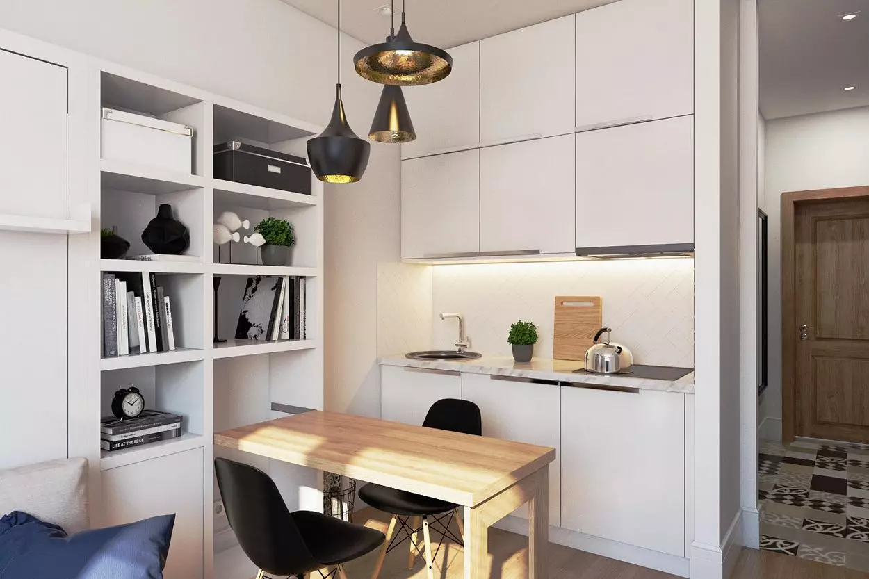 廚房 - 工作室20平方米。 M（50張照片）：公寓內設有20個正方形面積的組合式房間的設計選項 9488_46