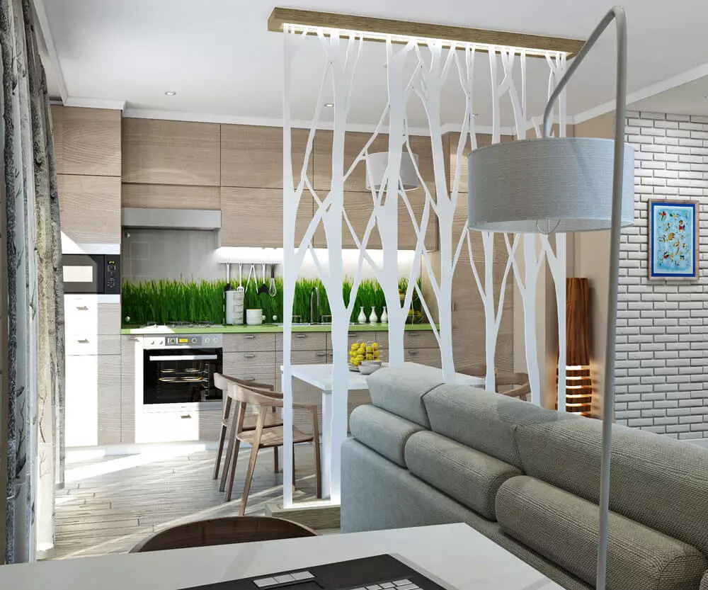 Cucina-studio 20 metri quadrati. M (50 foto): opzioni di design per camere combinate con un'area di 20 piazze nell'appartamento 9488_9