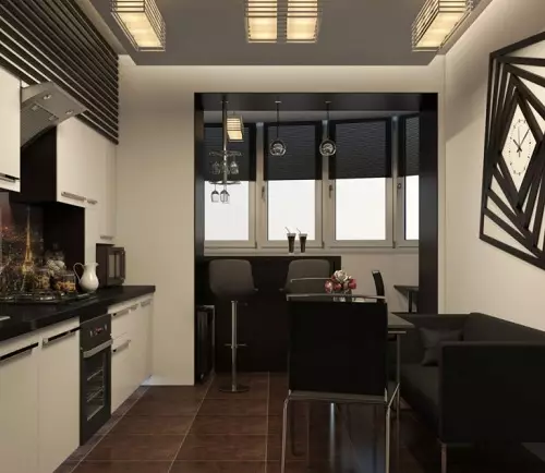 Virtuvė kartu su lodžija (98 nuotraukos): asociacijos koordinavimas, sujungti virtuvės svetainę ir įprastą virtuvę su lodžija, dizaino parinktys 9493_35