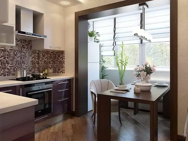 Virtuvė kartu su lodžija (98 nuotraukos): asociacijos koordinavimas, sujungti virtuvės svetainę ir įprastą virtuvę su lodžija, dizaino parinktys 9493_60