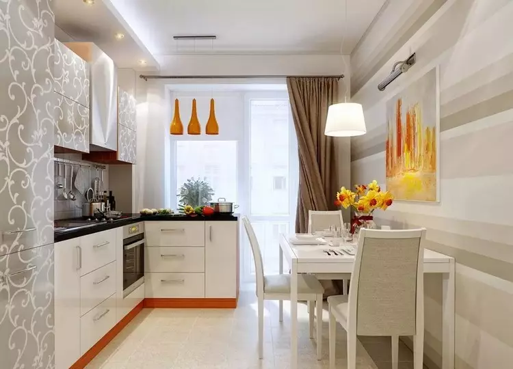 Virtuvė kartu su lodžija (98 nuotraukos): asociacijos koordinavimas, sujungti virtuvės svetainę ir įprastą virtuvę su lodžija, dizaino parinktys 9493_75