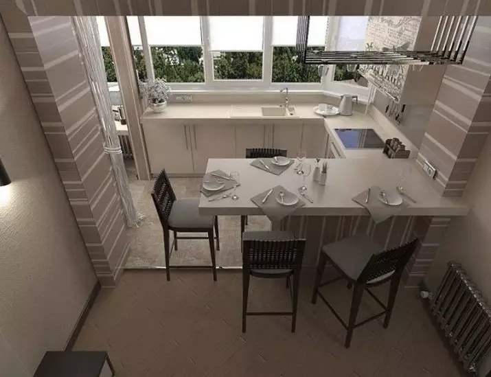 Dapur di loggia (58 gambar): Design Kitchen 3, 4, 6 meter persegi. m dan saiz lain. Bagaimana untuk membuat dapur di loggia dan memindahkannya dengan betul? 9501_52