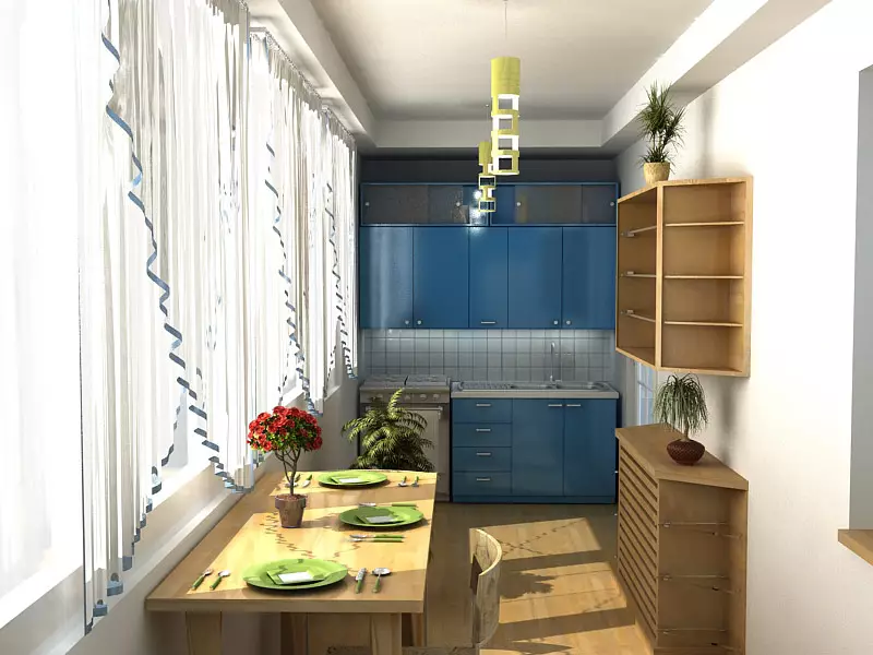 Loggia ရှိမီးဖိုချောင် (ဓာတ်ပုံ 58)) - Design Kitchens 3, 4, 6 စတုရန်းမီတာ။ မီတာနှင့်အခြားအရွယ်အစား။ Loggia ပေါ်တွင်မီးဖိုချောင်ကိုဘယ်လိုလုပ်ပြီးမှန်ကန်စွာရွှေ့နည်း။ 9501_58