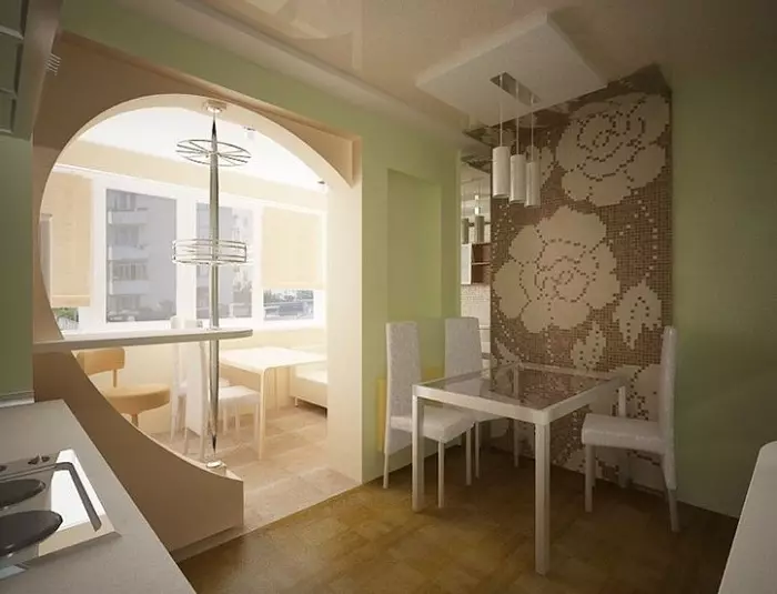 Kitchen konbine avèk yon balkon (76 foto): nou konbine kwizin nan ak yon balkon nan yon kay panèl. Design kwizin konbine avèk yon balkon ak ekspansyon li yo pa repare 9503_53