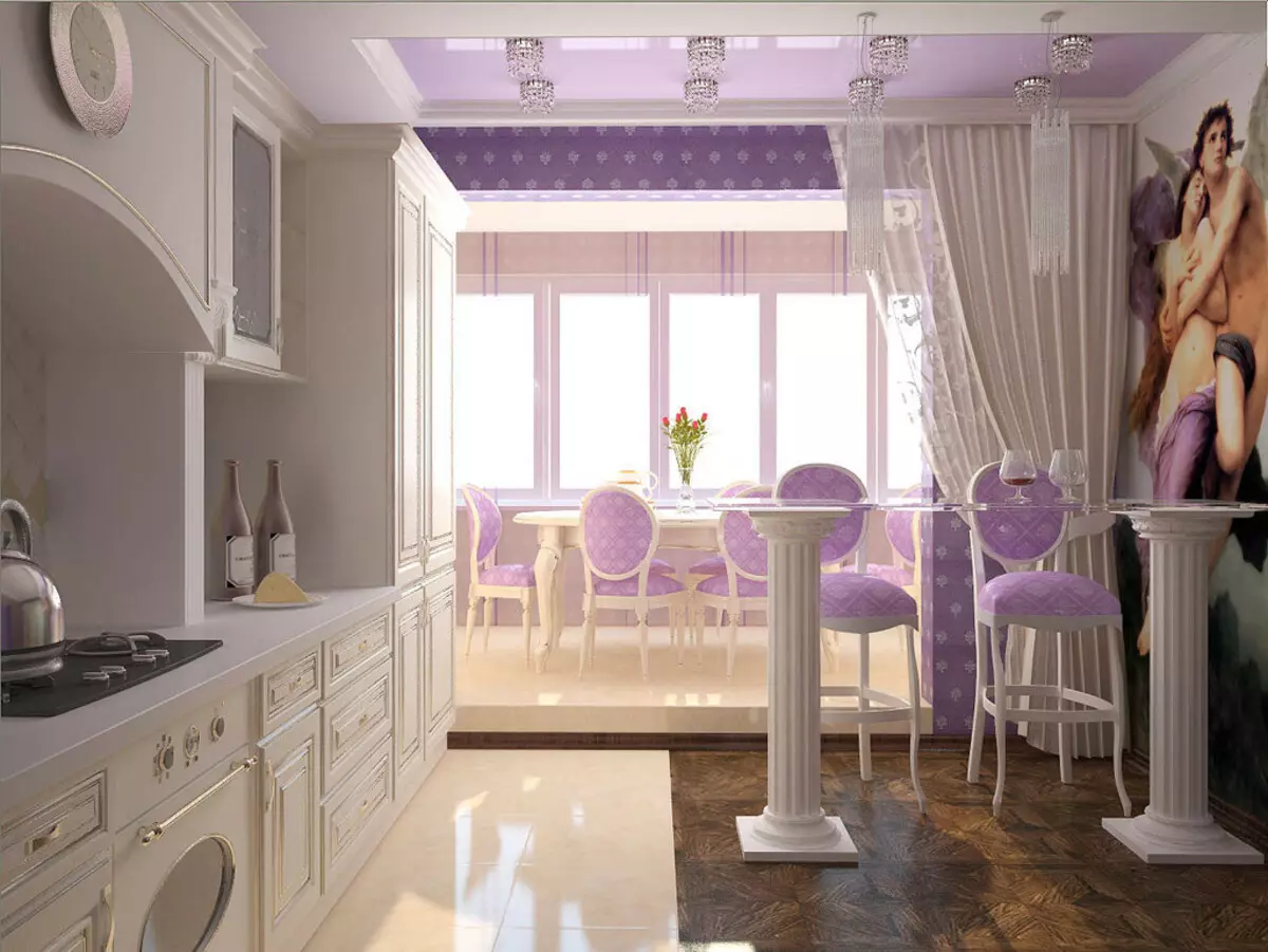 Kitchen konbine avèk yon balkon (76 foto): nou konbine kwizin nan ak yon balkon nan yon kay panèl. Design kwizin konbine avèk yon balkon ak ekspansyon li yo pa repare 9503_61