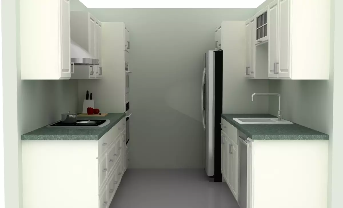 Desain dapur kecil dengan lemari es (76 foto): Di mana harus meletakkan kulkas? Pojok dan headset dapur built-in dengan kulkas di interior. Bagaimana cara menempatkannya di kamar dengan jendela? 9504_21