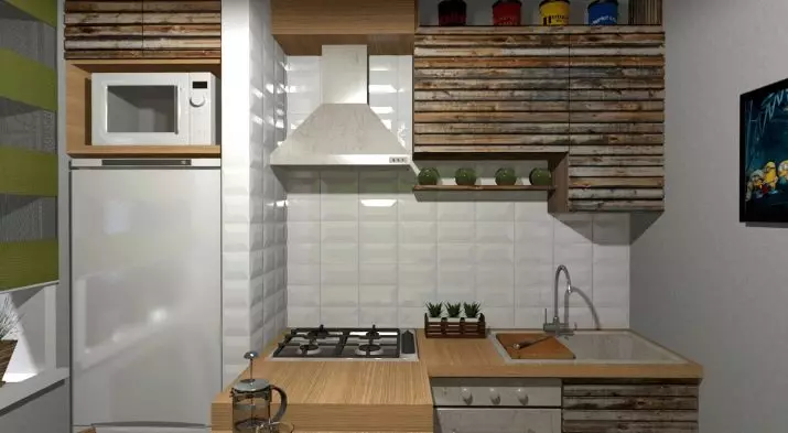 Diseño de cocina pequeña con refrigerador (76 fotos): ¿Dónde poner un refrigerador? Esquina y auriculares de cocina incorporados con refrigerador en el interior. ¿Cómo colocarlo en la habitación con una ventana? 9504_55