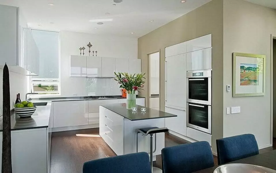 Desain dapur ruang tamu 20 meter persegi. M (75 foto): contoh proyek dengan zonasi, opsi interior, nuansa merencanakan ruang tamu dapur gabungan dengan sofa 9508_24