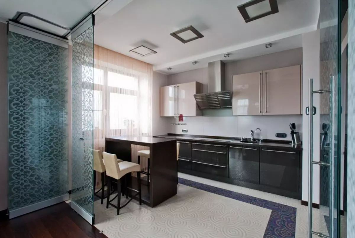 Design kitchen soggiorno 20 metri quadrati. M (75 foto): esempi di progetti con zonizzazione, opzioni interne, sfumature Pianificazione di un soggiorno combinato di cucina con un divano 9508_26
