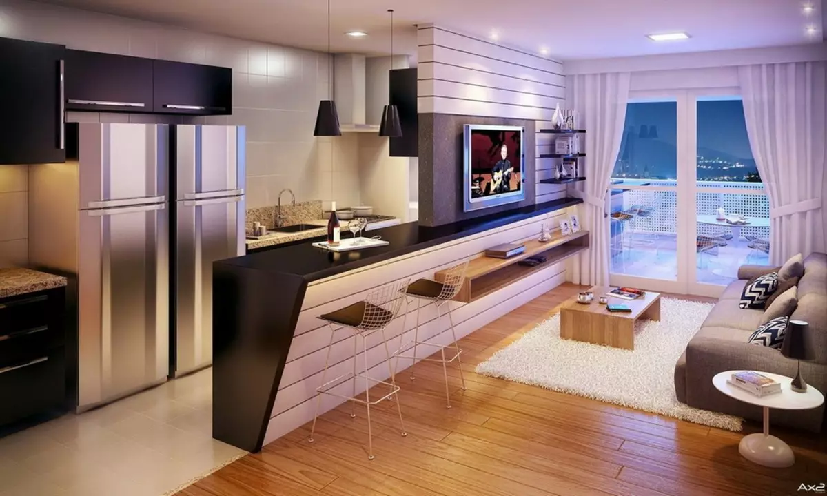 Desain dapur ruang tamu 20 meter persegi. M (75 foto): contoh proyek dengan zonasi, opsi interior, nuansa merencanakan ruang tamu dapur gabungan dengan sofa 9508_30