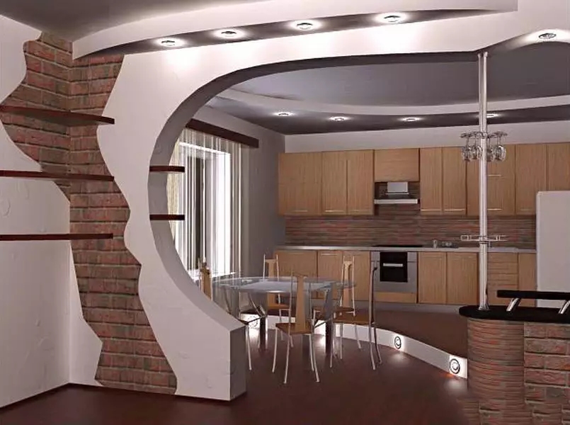 Reka bentuk ruang tamu dapur 20 meter persegi. M (75 foto): Contoh projek dengan zon, pilihan dalaman, nuansa merancang ruang tamu dapur gabungan dengan sofa 9508_43