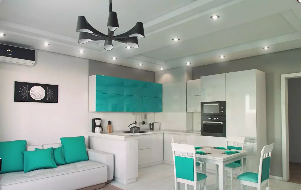 Kitchen-living room 12 square. M (62 mga larawan): Interior design at layout ng kusina-living room 12 mga parisukat 9509_46