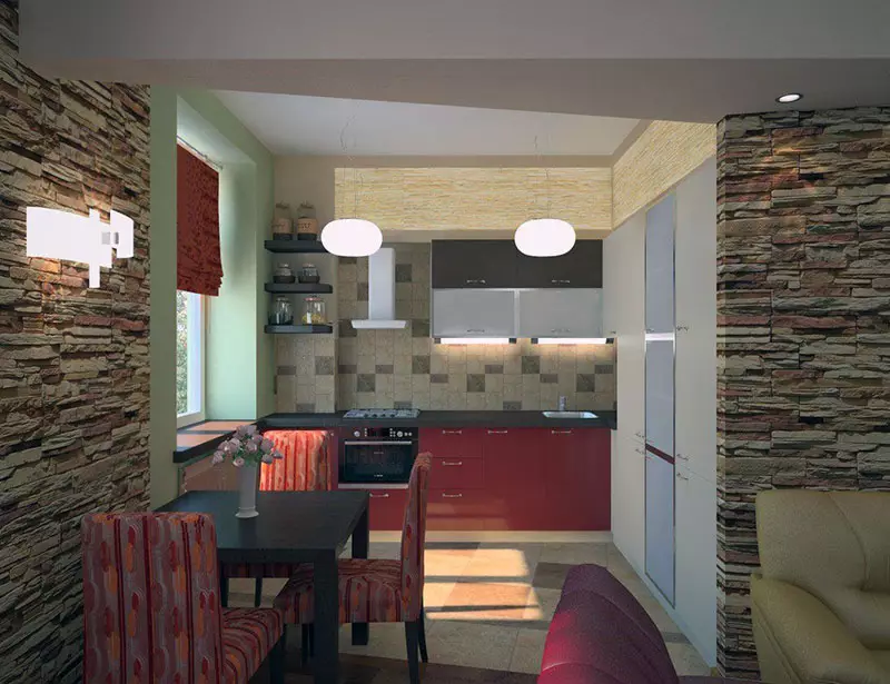 Kuhinja dnevni boravak u Hruščov (75 fotografija): Unutarnji dizajn kombiniranih soba, kombiniranje male kuhinje s sobom u apartmanu 9512_4