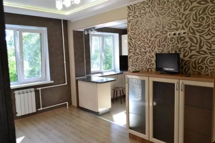 Bucătărie-camera de zi în Hrușciov (75 poze): Design interior al camerelor combinate, combinând bucătărie mică cu cameră în apartament 9512_43