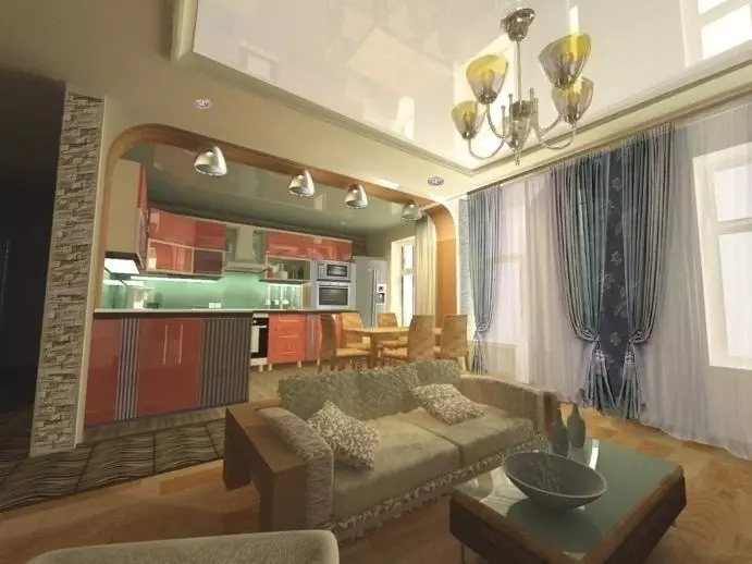 Kuchyňa - obývacia izba v Khrushchev (75 fotografií): interiérový dizajn kombinovaných izieb, kombinujúci malú kuchyňu s izbou v byte 9512_44
