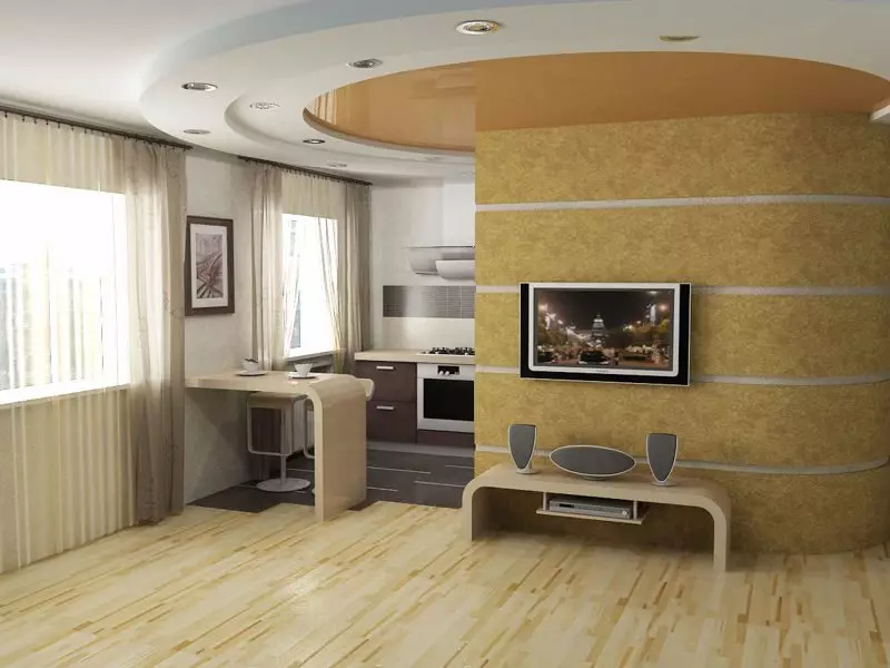 Kuchyňa - obývacia izba v Khrushchev (75 fotografií): interiérový dizajn kombinovaných izieb, kombinujúci malú kuchyňu s izbou v byte 9512_52