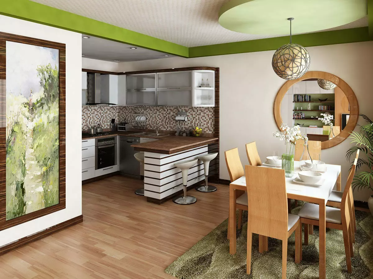 הפנים של סלון המטבח בבית פרטי (102 תמונות): תכנון של חדרים משולבים עם גישה למרפסת, פרויקטים תכנוניים ומרחב יעוד. איך לארגן סלון מטבח בקוטג '? 9513_33