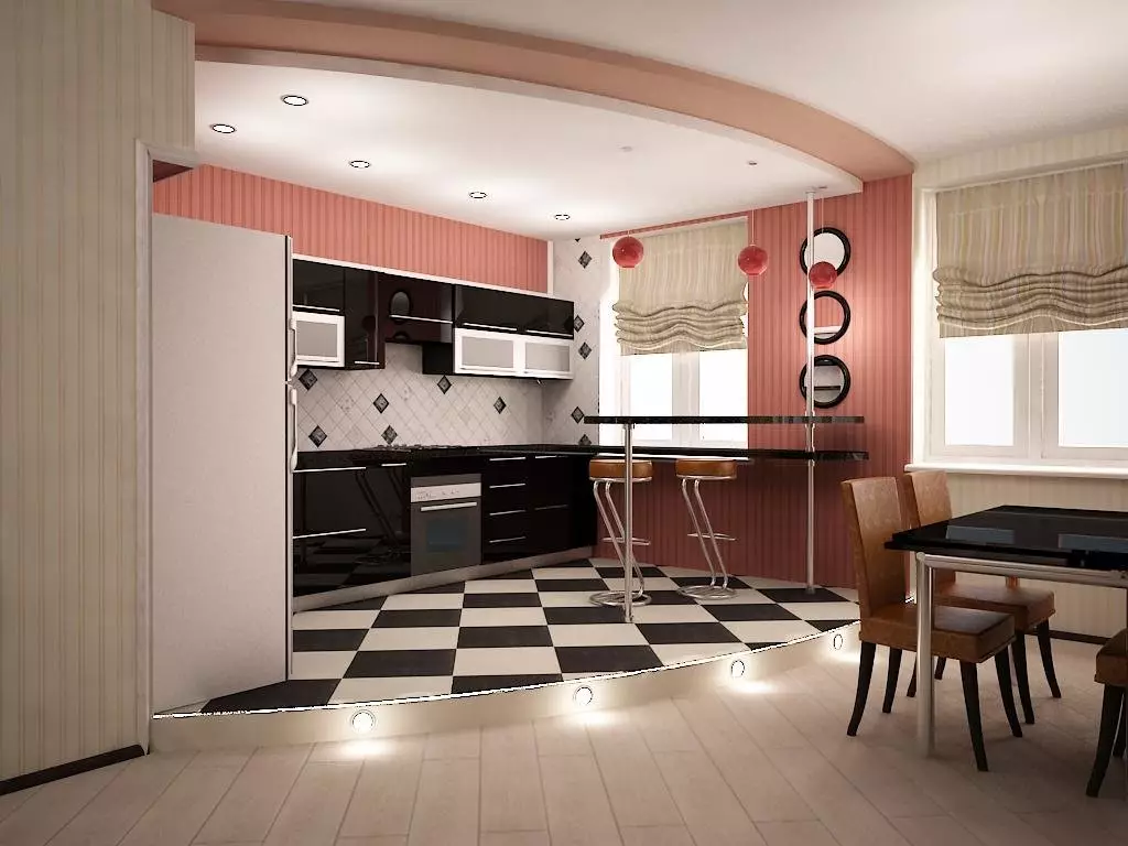 Brendësia e dhomës së kuzhinës në një shtëpi private (102 foto): Hartimi i dhomave të kombinuara me qasje në tarracë, projekte të planifikimit dhe hapësirës së zonimit. Si të organizoni një dhomë që jetojnë në kuzhinë në një vilë? 9513_50