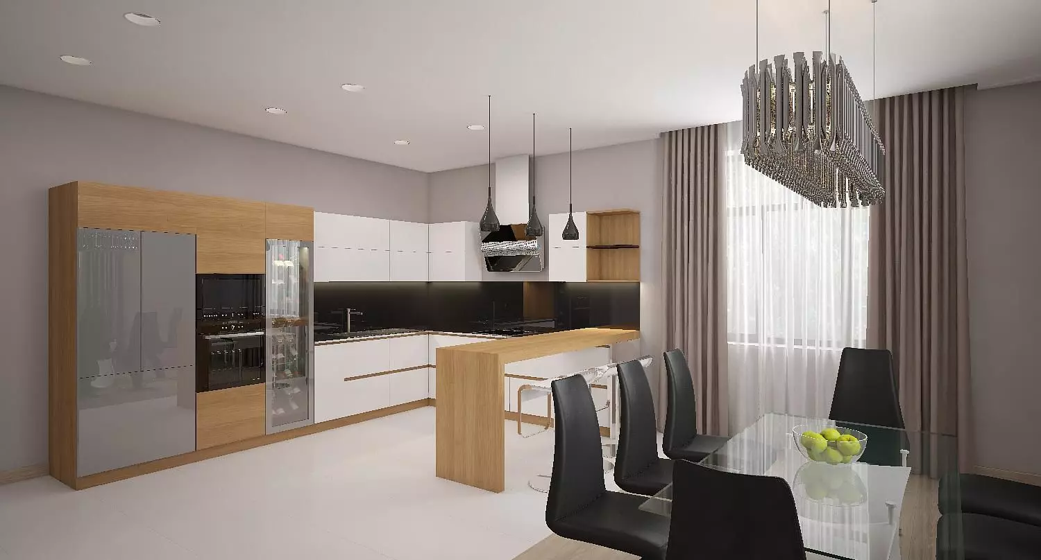 הפנים של סלון המטבח בבית פרטי (102 תמונות): תכנון של חדרים משולבים עם גישה למרפסת, פרויקטים תכנוניים ומרחב יעוד. איך לארגן סלון מטבח בקוטג '? 9513_84