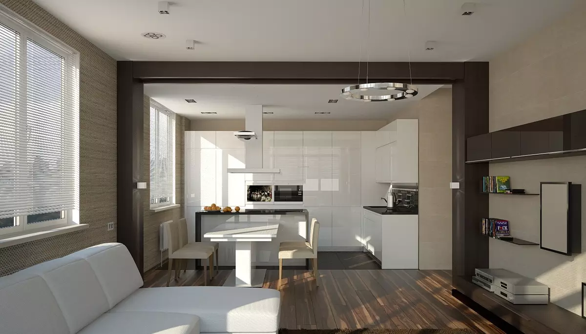 ห้องครัวห้องนั่งเล่นออกแบบ 40 ตารางเมตร M (35 รูป): เค้าโครงห้องครัว 5 โดย 8 และ 4 ต่อ 10 สี่เหลี่ยมตัวเลือกภายใน 9514_16
