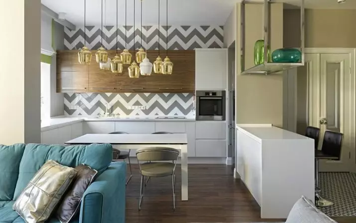 Дизајн кухињски дневни боравак (152 фотографије): Унутрашњост комбинованих соба у стану, примери кухињских пројеката, у комбинацији са ходником, опцијама дизајна 9515_100