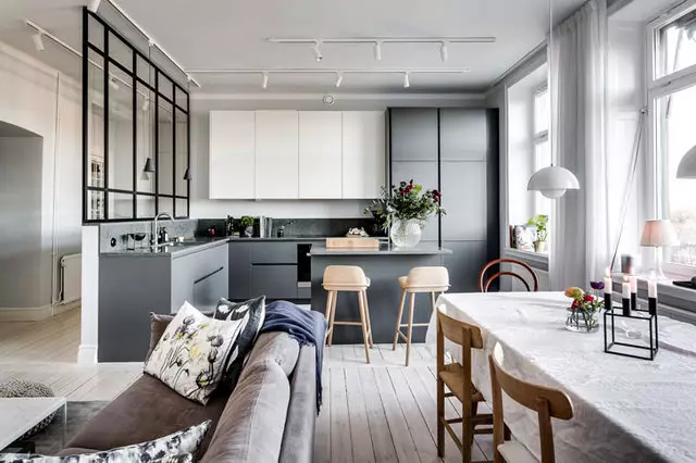 Design de cozinha de cozinha (152 fotos): Interior de quartos combinados no apartamento, exemplos de projetos de cozinha, combinados com o salão, opções de design 9515_104