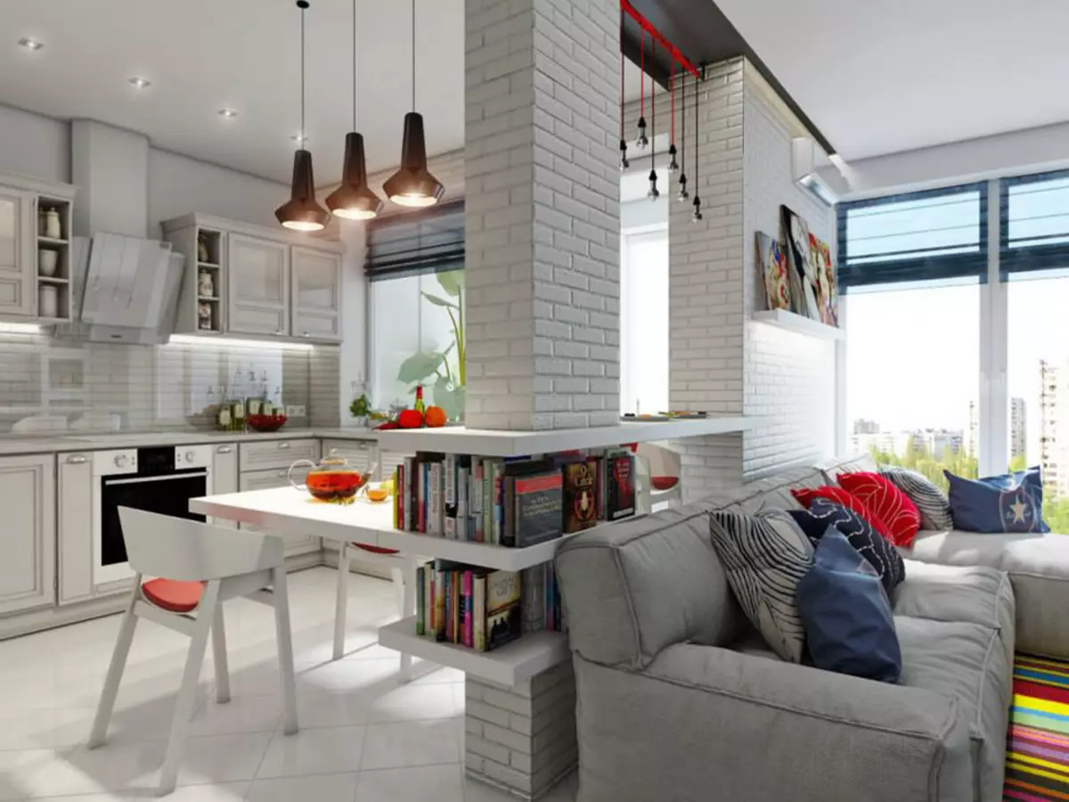 Tervező konyha nappali (152 fotók): A kombinált szobák belseje a lakásban, példák a konyhai projektekre, kombinálva a teremmel, tervezési lehetőségek 9515_105
