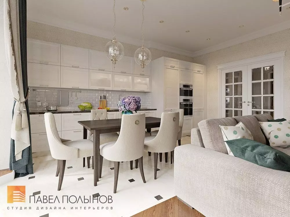 Design living Bucătărie (152 fotografii): Interior de camere combinate în apartament, exemple de proiecte de bucătărie, combinate cu hol, opțiuni de proiectare 9515_108