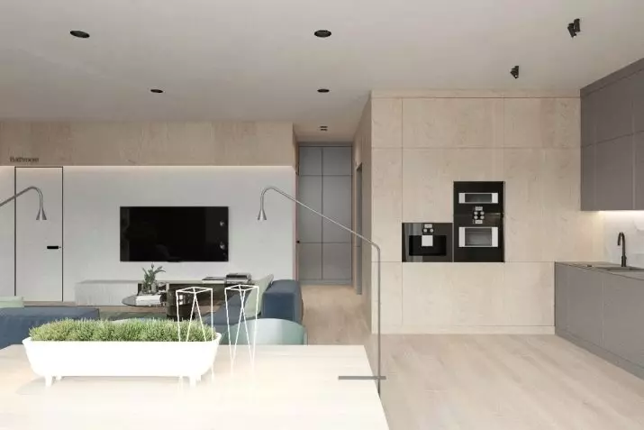 Σχεδιασμός σαλόνι κουζίνας (152 φωτογραφίες): Εσωτερικό των συνδυασμένων δωματίων στο διαμέρισμα, παραδείγματα έργων κουζίνας, σε συνδυασμό με την αίθουσα, επιλογές σχεδιασμού 9515_112