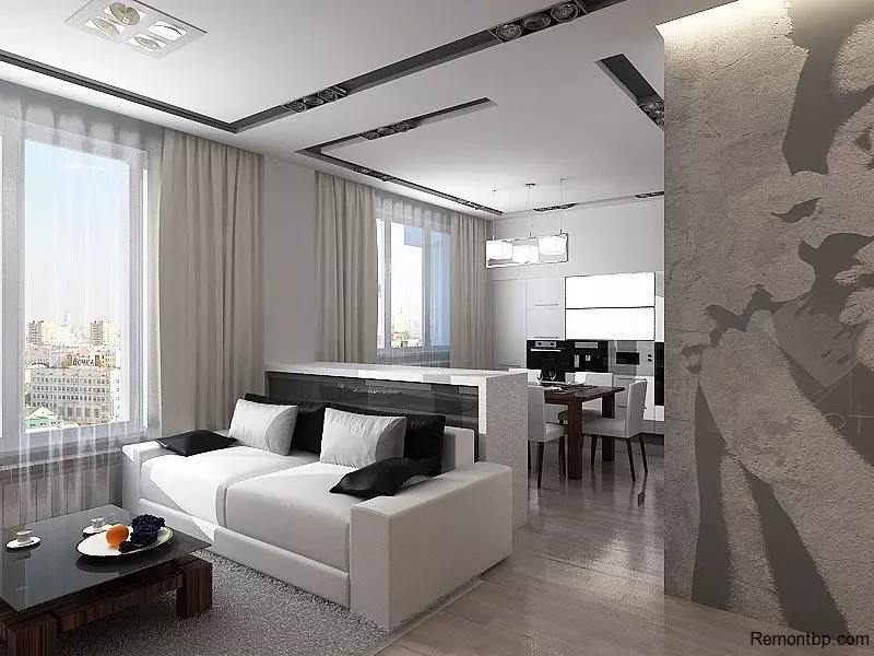 Dizaina virtuve Dzīvojamā istaba (152 fotogrāfijas): kombinēto telpu interjers dzīvoklī, virtuves projektu piemēri, apvienojumā ar zāli, dizaina opcijas 9515_114