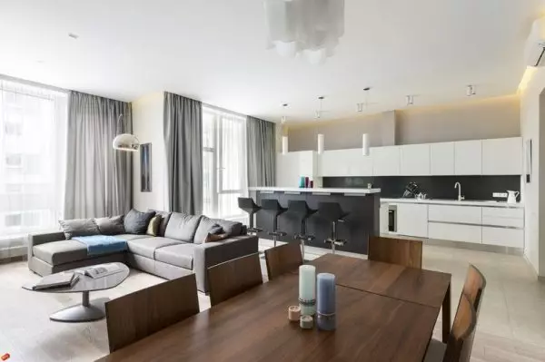 Tervező konyha nappali (152 fotók): A kombinált szobák belseje a lakásban, példák a konyhai projektekre, kombinálva a teremmel, tervezési lehetőségek 9515_115