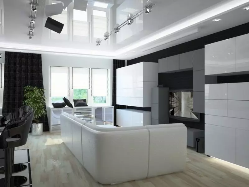 Dizajn Kuhinja dnevni boravak (152 fotografije): unutrašnjost kombinovanih soba u stanu, primjeri kuhinjskih projekata, u kombinaciji sa hodnikom, opcijama dizajna 9515_120