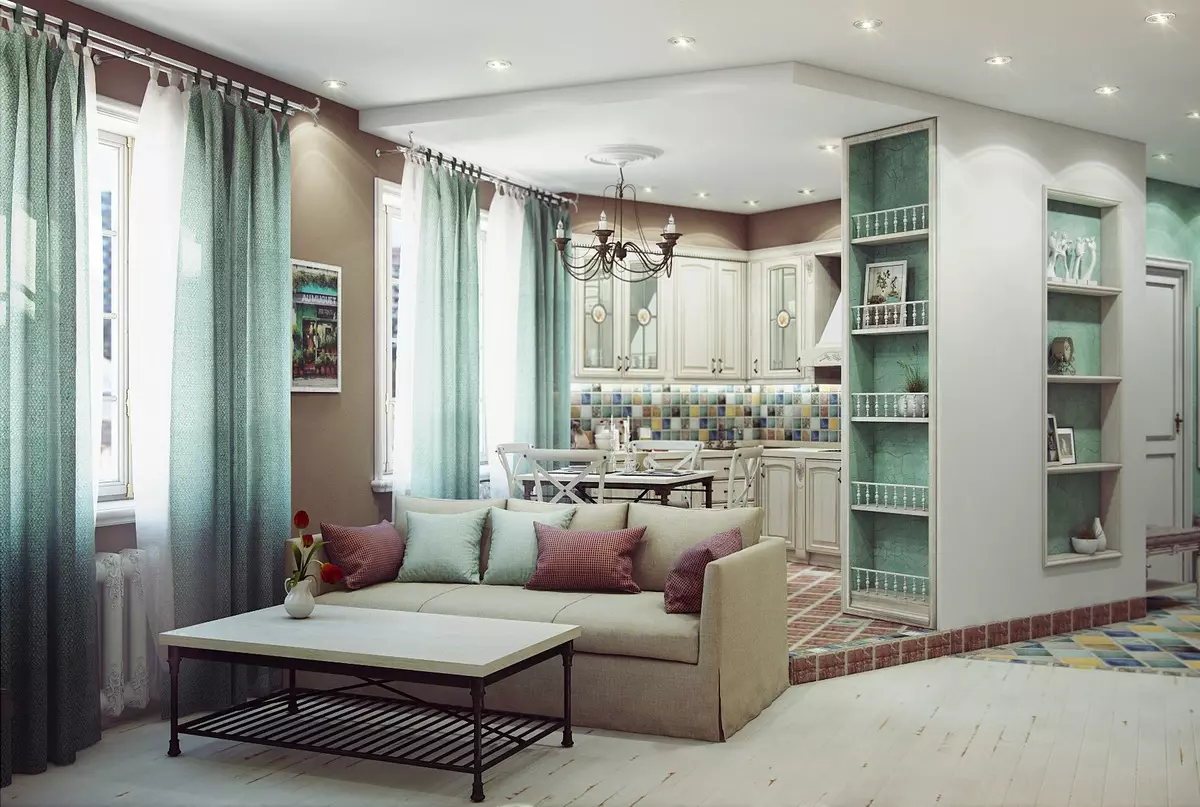 Tervező konyha nappali (152 fotók): A kombinált szobák belseje a lakásban, példák a konyhai projektekre, kombinálva a teremmel, tervezési lehetőségek 9515_125