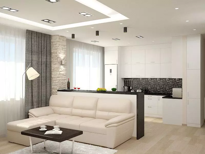 Dizaina virtuve Dzīvojamā istaba (152 fotogrāfijas): kombinēto telpu interjers dzīvoklī, virtuves projektu piemēri, apvienojumā ar zāli, dizaina opcijas 9515_13
