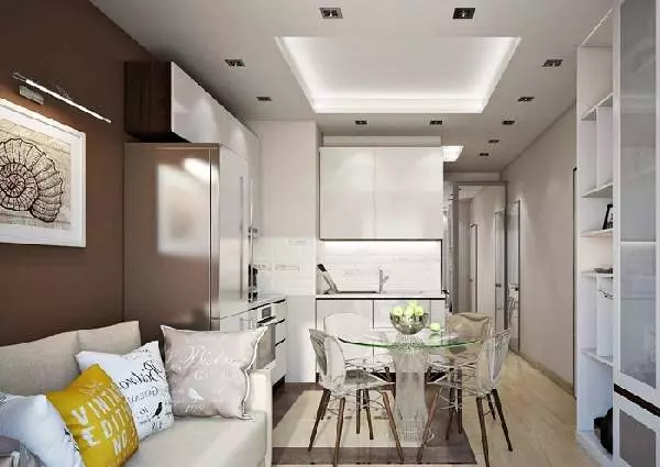 Design kök vardagsrum (152 foton): inredning av kombinerade rum i lägenheten, exempel på köksprojekt, kombinerat med hallen, designalternativ 9515_14