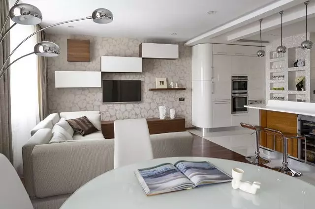 Дизайн на кухненски хол (152 снимки): интериор на комбинираните стаи в апартамента, примери за кухненски проекти, съчетани с залата, дизайнерски опции 9515_142