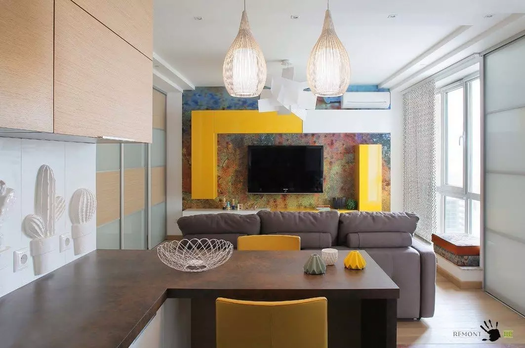 Design Kitchen Salon (152 zdjęcia): Wnętrze kombinowanych pokoi w mieszkaniu, przykłady projektów kuchni, w połączeniu z halą, opcje projektowania 9515_144