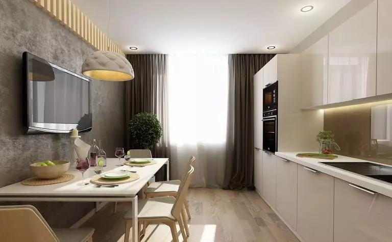 Design Kitchen Stue (152 bilder): Interiør i kombinerte rom i leiligheten, eksempler på kjøkkenprosjekter, kombinert med hall, designalternativer 9515_33