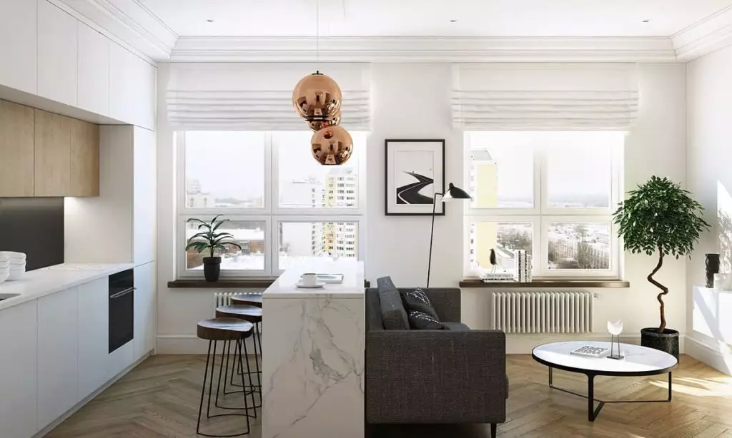 Dizaina virtuve Dzīvojamā istaba (152 fotogrāfijas): kombinēto telpu interjers dzīvoklī, virtuves projektu piemēri, apvienojumā ar zāli, dizaina opcijas 9515_41