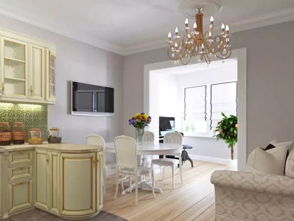 Design kuchyně obývací pokoj (152 fotek): Interiér kombinovaných pokojů v bytě, příklady kuchyňských projektů, v kombinaci s haly, možnosti designu 9515_42
