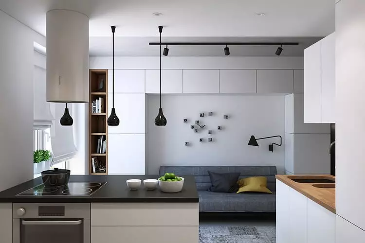 طراحی اتاق نشیمن آشپزخانه (152 عکس): داخلی اتاق های ترکیبی در آپارتمان، نمونه هایی از پروژه های آشپزخانه، همراه با سالن، گزینه های طراحی 9515_44