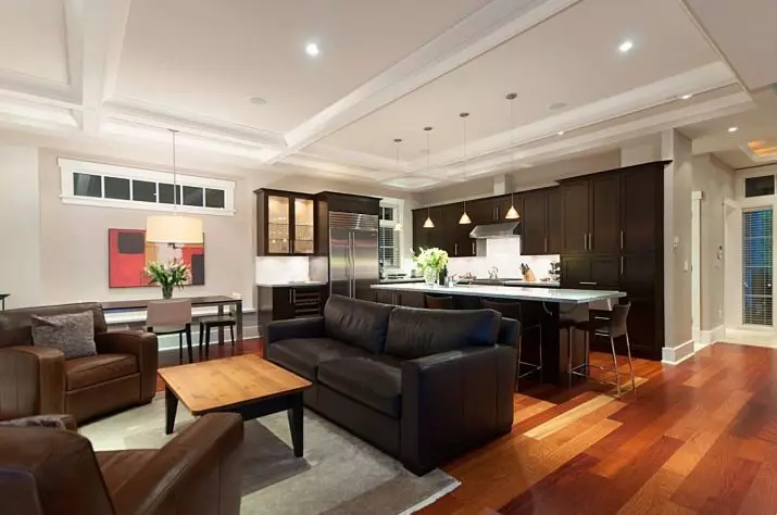 طراحی اتاق نشیمن آشپزخانه (152 عکس): داخلی اتاق های ترکیبی در آپارتمان، نمونه هایی از پروژه های آشپزخانه، همراه با سالن، گزینه های طراحی 9515_45