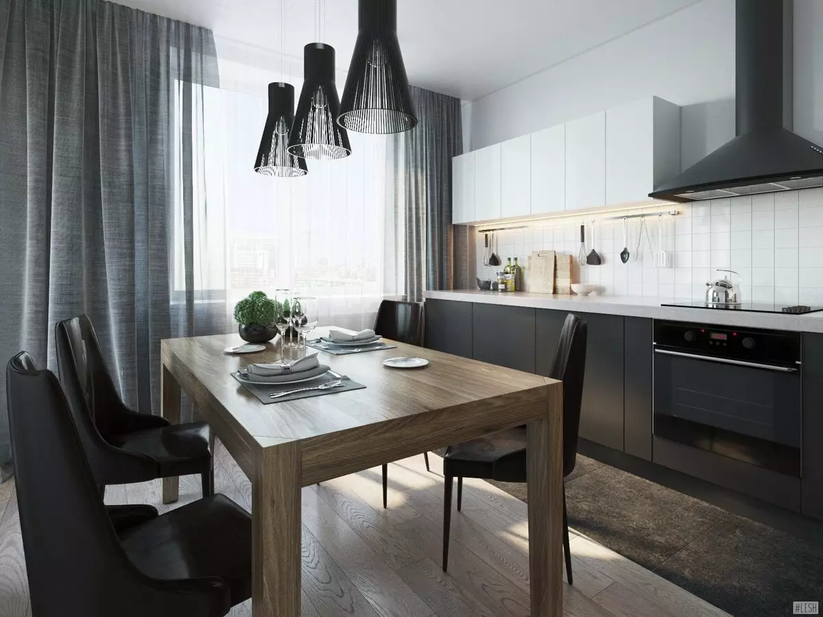 Design de cozinha de cozinha (152 fotos): Interior de quartos combinados no apartamento, exemplos de projetos de cozinha, combinados com o salão, opções de design 9515_5