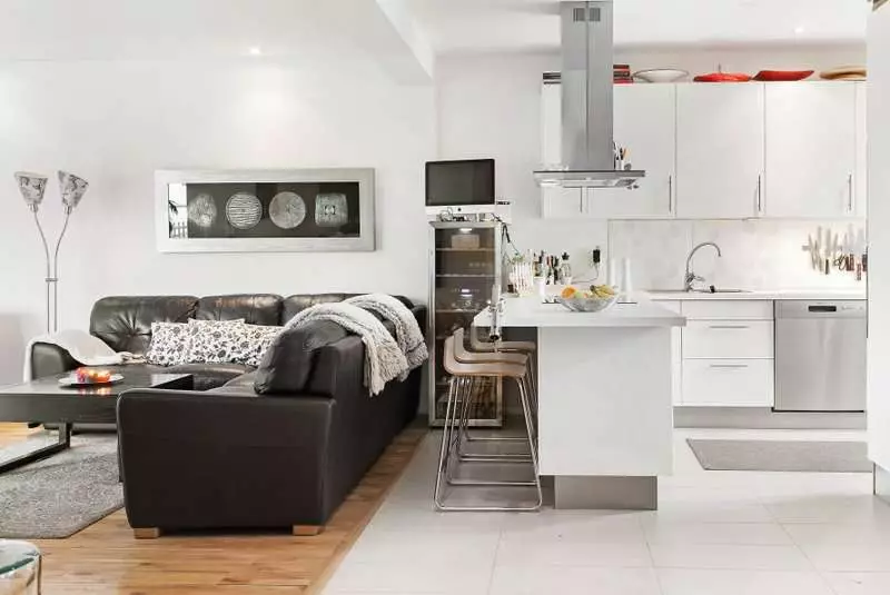 Tervező konyha nappali (152 fotók): A kombinált szobák belseje a lakásban, példák a konyhai projektekre, kombinálva a teremmel, tervezési lehetőségek 9515_52