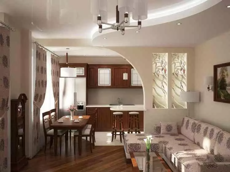 डिजाइन रसोई रहने का कमरा (152 फोटो): अपार्टमेंट में संयुक्त कमरे के इंटीरियर, रसोई परियोजनाओं के उदाहरण, हॉल के साथ संयुक्त, डिजाइन विकल्प 9515_62