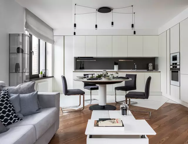 Dizaina virtuve Dzīvojamā istaba (152 fotogrāfijas): kombinēto telpu interjers dzīvoklī, virtuves projektu piemēri, apvienojumā ar zāli, dizaina opcijas 9515_7