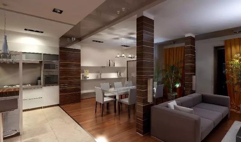 Disseny cuina sala d'estar (152 fotos): Interior de les habitacions combinades a l'apartament, exemples de projectes de cuina, combinats amb el vestíbul, opcions de disseny 9515_76