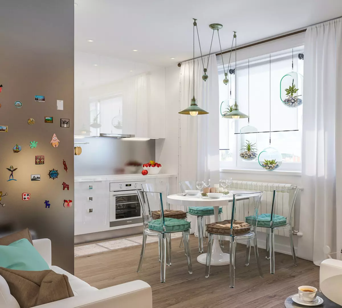 Дизайн кухні-вітальні (152 фото): інтер'єр суміщених кімнат в квартирі, приклади проектів кухні, об'єднаної з залом, варіанти оформлення 9515_81